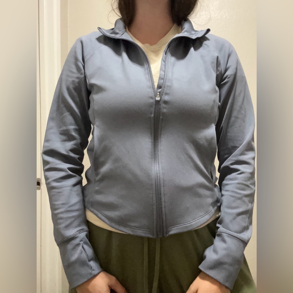 Jockey Blue Zip Up Athletic Jacket Lightweight Layer Size Large Fits Medium